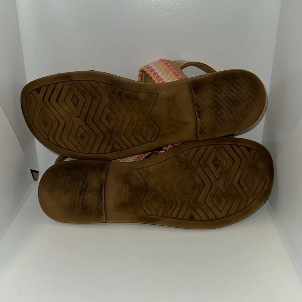 TOMS‎ Bree Leather Slingback Sandals w Ring Toe Women’s 9.5 Boho Woven Accent